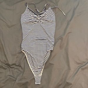 Sugar Lips Blue and White Striped Bodysuit Size XS